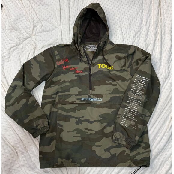 Travis Scott Astroworld Camo Windbreaker Jacket Anorak Size Large Camouflage - Picture 1 of 12